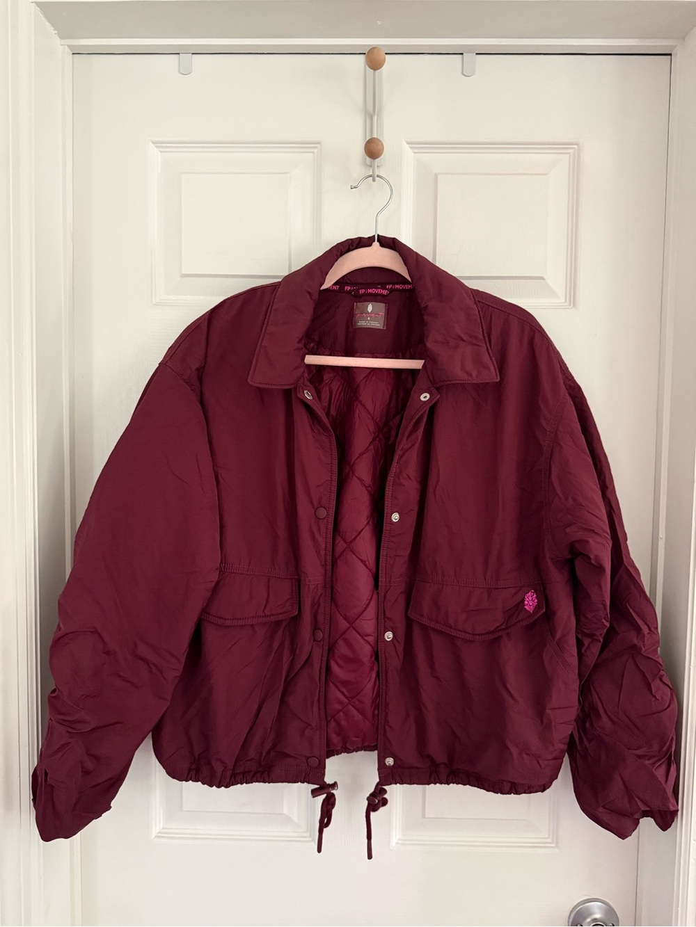 FP Movement Quilted Bomber Collar Jacket in Burgundy Primaloft